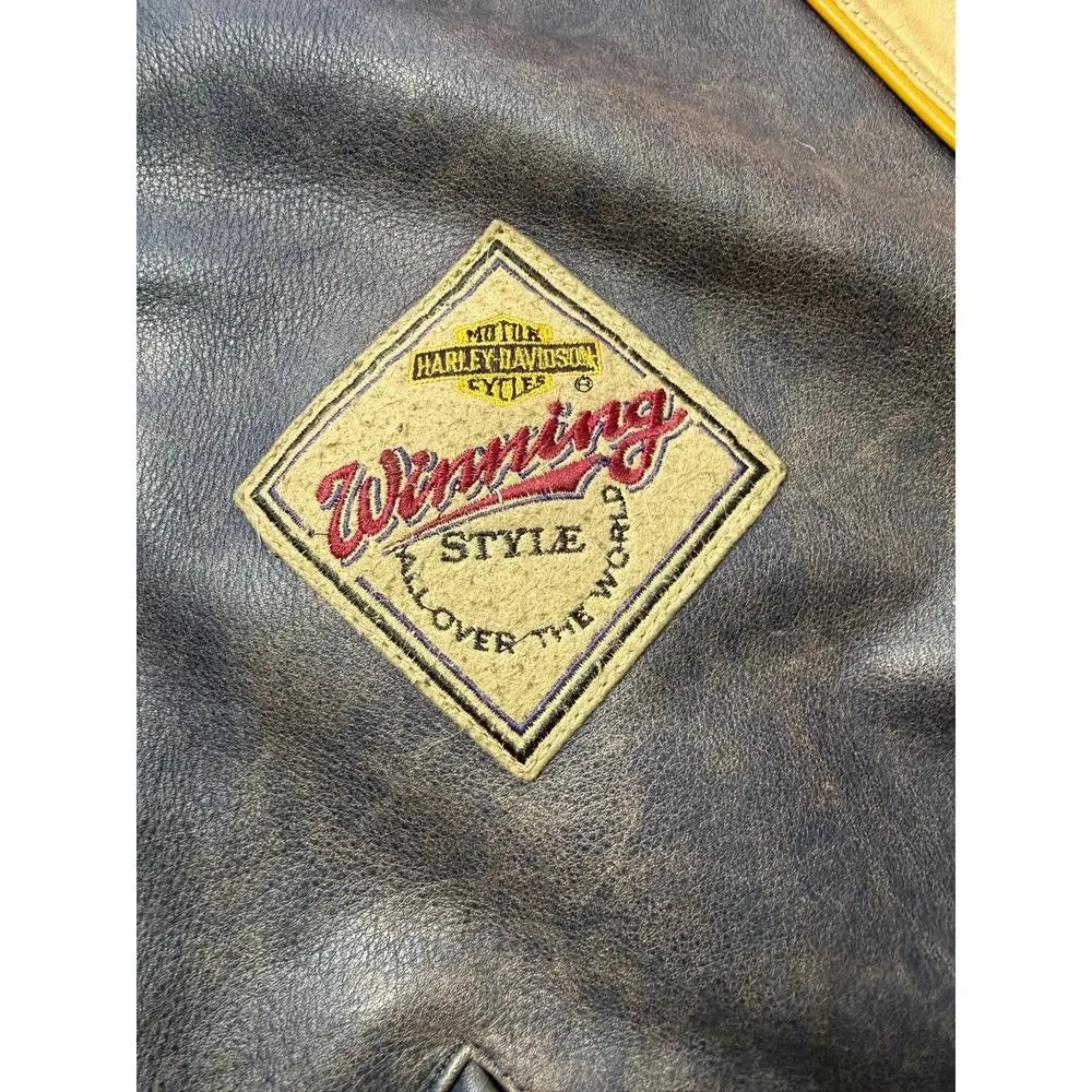 Harley Davidson Leather Jacket Mens XL Vintage Grand National Champion Big Logo - Picture 5 of 16